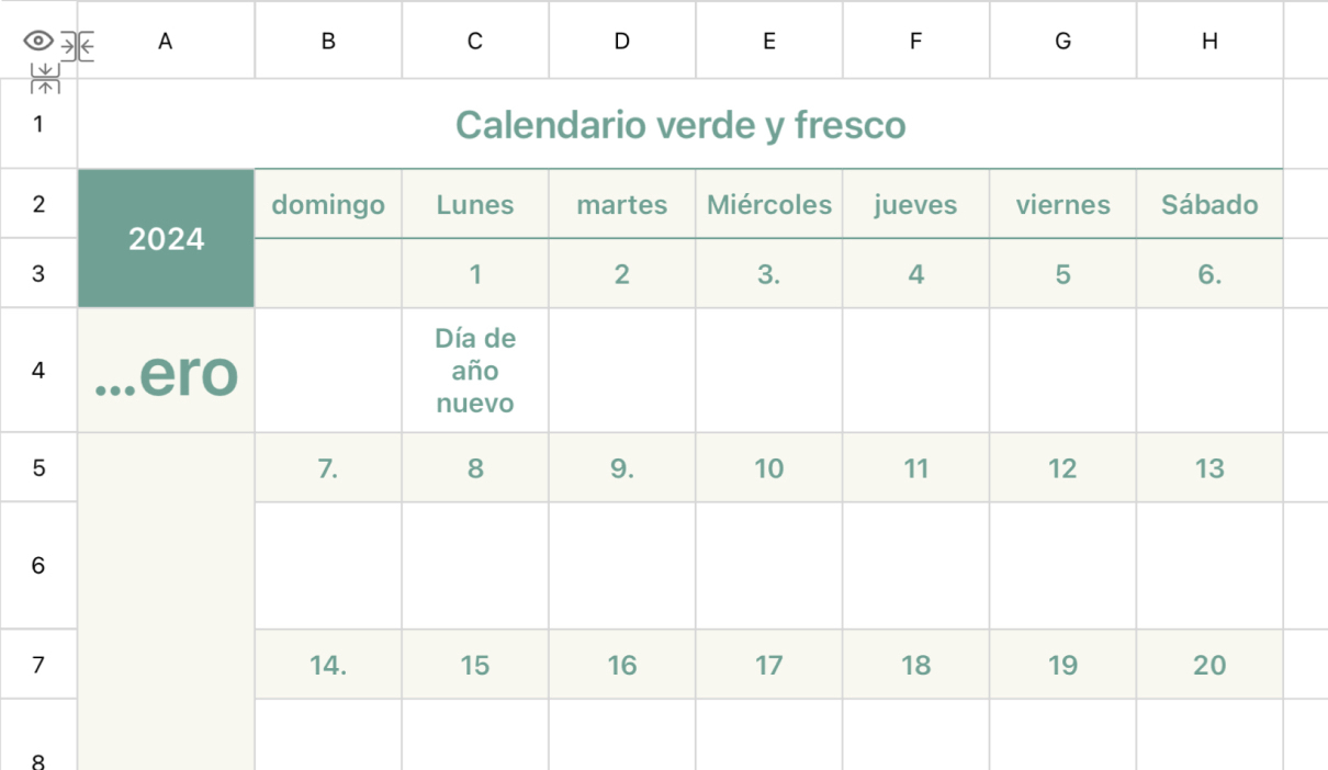 Calendario verde y fresco